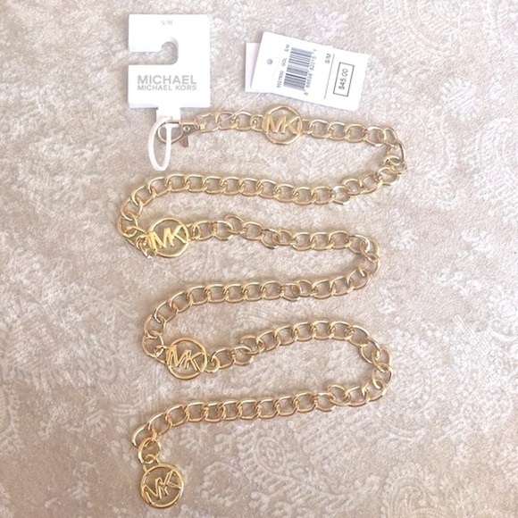Brand New Michael Kors Gold Tone Logo Metal Chain Belt Adjustable Length main image 4